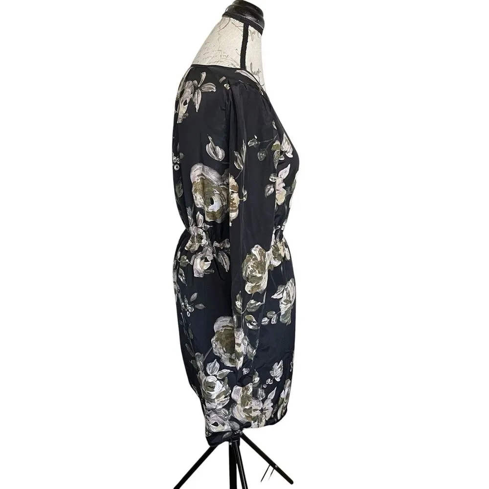 J.Crew Womens Dress Sz 00 Sz 2XS Black Floral Long Sleeve Short Fall Winter